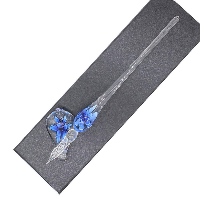 SIPLIV Crystal Glass Intarsia Dip Pen Fountain Pen Kit Vintage Calligraphy Signatures Pen, Dark Blue - Image 2